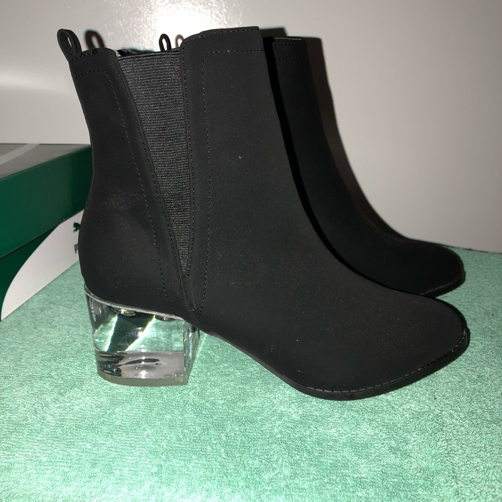 Black Clear Heel Ankle Boots